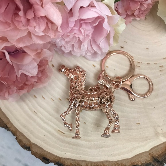 Crystal Filly Horse with Saddle on a Gold Keychain - Picture 7 of 8
